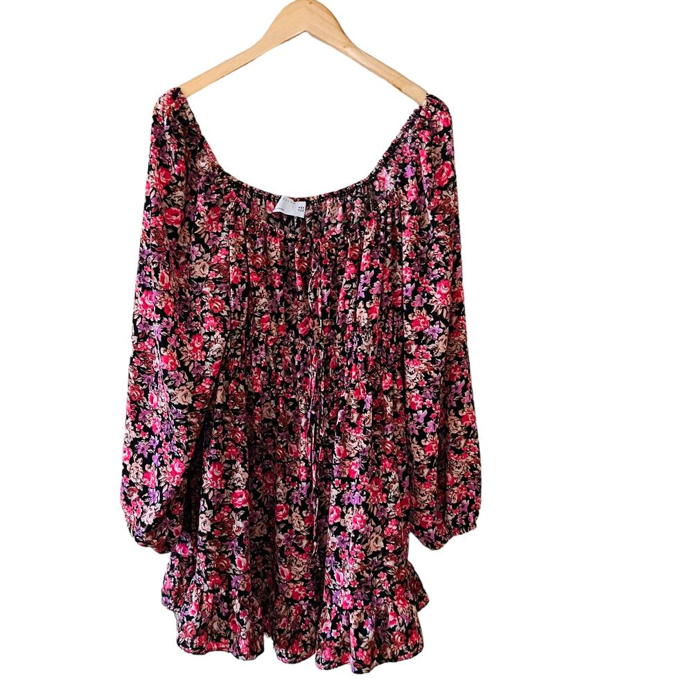 ASOS Multicolored Floral Long Puff Sleeve Swing Dress Size 14 NWT - Picture 2 of 11